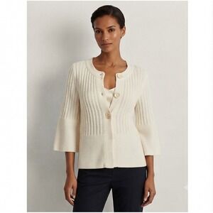 Willow Bay Button Front Cardigan Women's XL Cream Cotton Blend 3/4 Sleeve